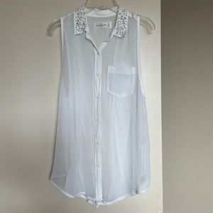 Abercrombie & Fitch embellished sheer white tank